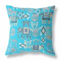 Homeroots 26 in. Tribal Indoor & Outdoor Zip Throw Pillow Light Blue Cyan & Gray 410883